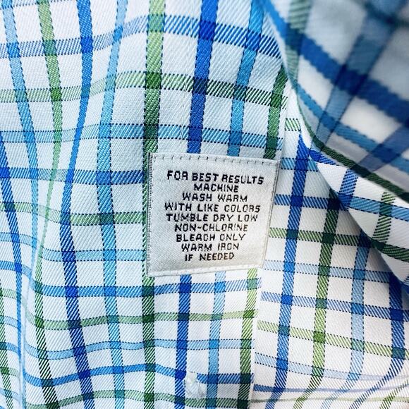 Peter Millar Long Sleeve Button Front Shirt L Blue White Check Plaid 100% Cotton - Picture 3 of 8